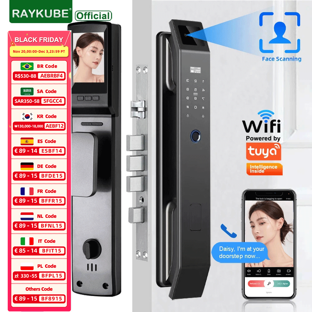 Wifi Doorbell Camera - RAYKUBE DF14 Tuya WiFi Kunci Sidik