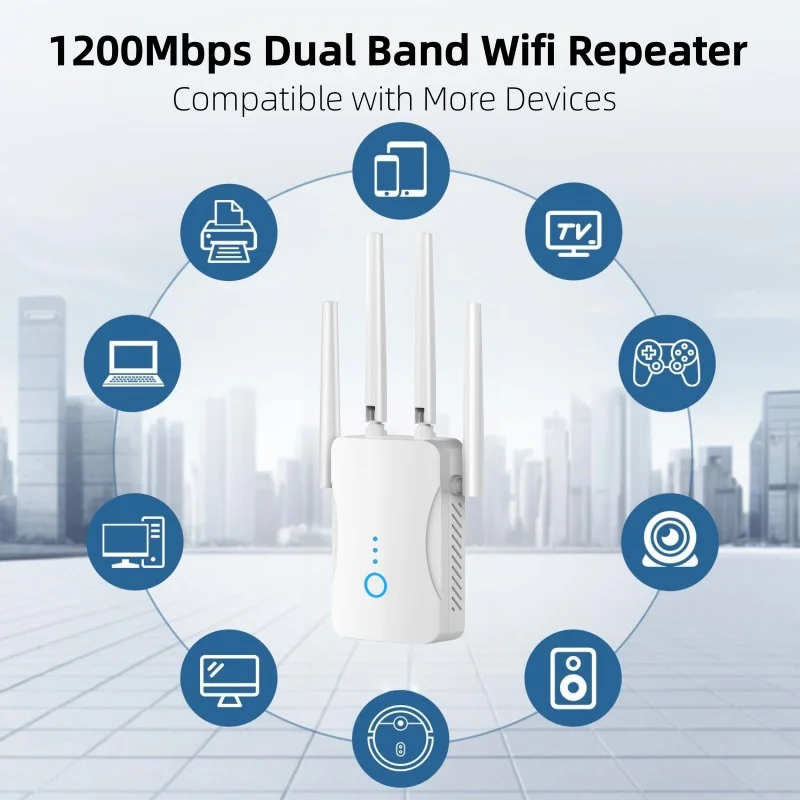 Smart Home Router - 1200Mbps Dual Band WiFi Repeater Nirkabel