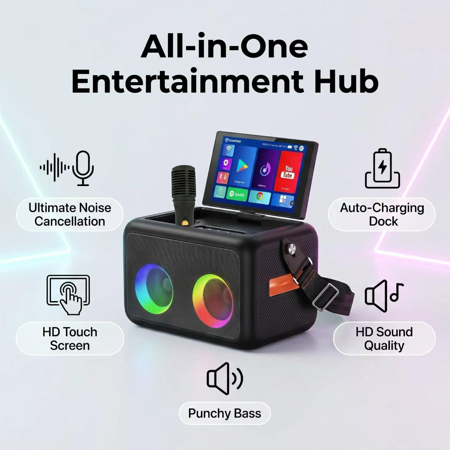 Smart Home Speaker - Mesin Karaoke Android dengan Layar Sentuh,