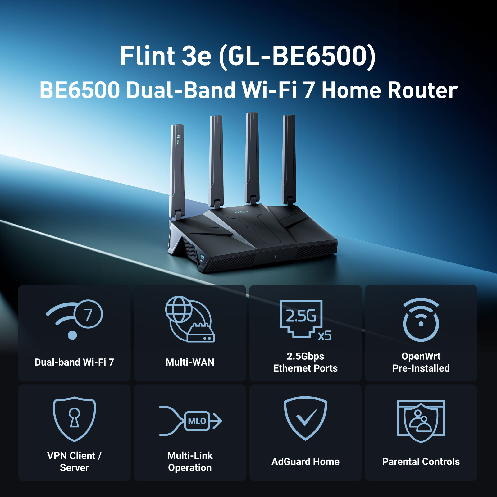 GL.iNet GL-BE6500 (Flint 3e) R - Smart Home Router ulasan dan harga